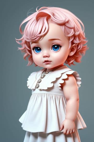 A little girl with pink hair and blue eyes A little girl with pink hair and blue eyes