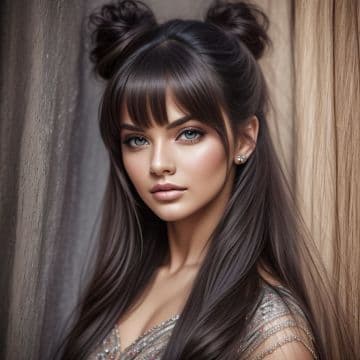 A woman with long dark hair wearing a silver dress A woman with long dark hair wearing a silver dress