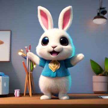 A white rabbit standing on top of a wooden desk A white rabbit standing on top of a wooden desk