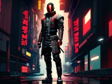 A man in a futuristic suit standing on a city street A man in a futuristic suit standing on a city street