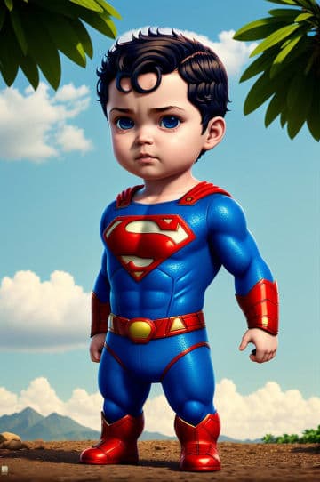 A digital painting of a little boy in a superman suit A digital painting of a little boy in a superman suit