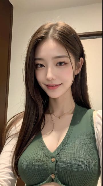 A woman with long dark hair wearing a green top A woman with long dark hair wearing a green top