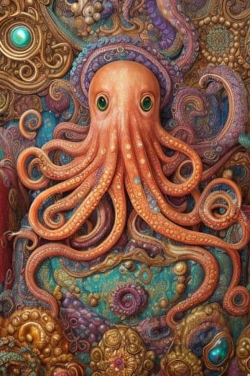 A painting of an octopus with many different colors A painting of an octopus with many different colors