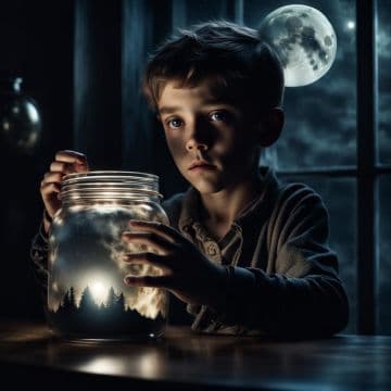A young boy is holding a jar of water A young boy is holding a jar of water