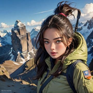 A girl with a backpack on top of a mountain A girl with a backpack on top of a mountain