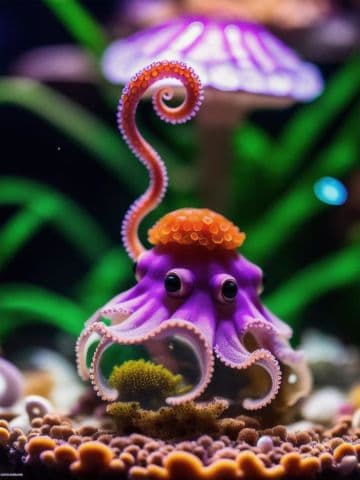 A purple and orange octopus in an aquarium A purple and orange octopus in an aquarium