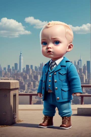 A baby doll dressed in a suit and tie A baby doll dressed in a suit and tie