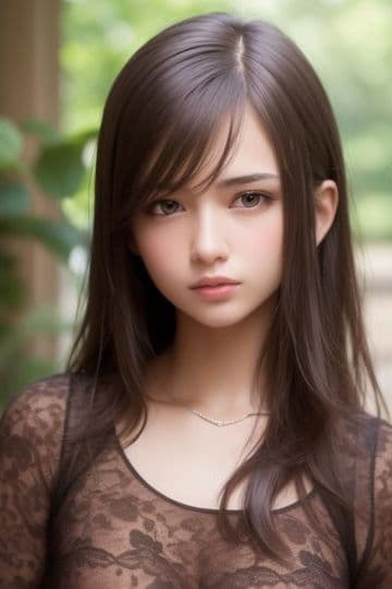 A woman with long brown hair wearing a black top A woman with long brown hair wearing a black top