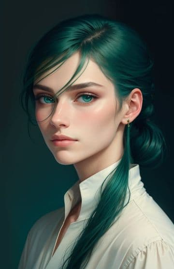 A painting of a woman with green hair A painting of a woman with green hair