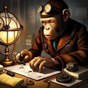 A monkey in a pilot's outfit writing on a piece of paper A monkey in a pilot's outfit writing on a piece of paper