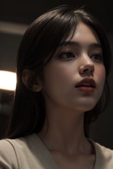 A woman with long hair wearing a sweater A woman with long hair wearing a sweater