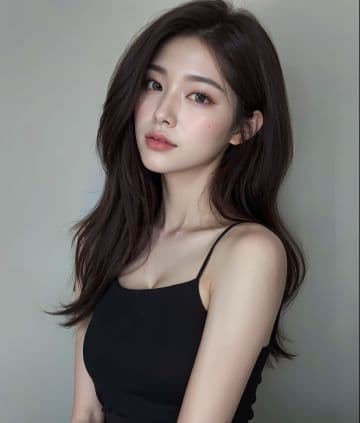 A woman with long dark hair wearing a black dress A woman with long dark hair wearing a black dress