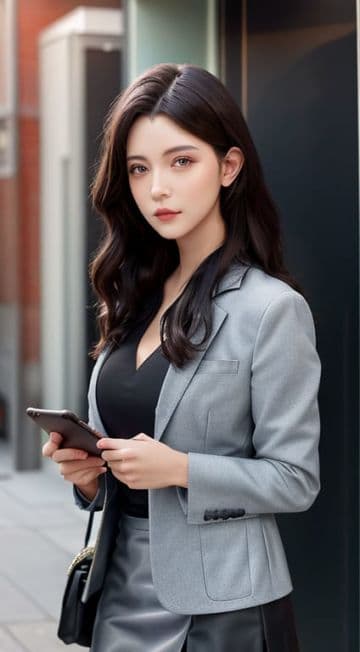 A woman in a business suit holding a tablet A woman in a business suit holding a tablet