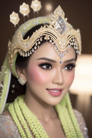A woman in Kebaya Sunda with a tiara and pearls on her head A woman in Kebaya Sunda with a tiara and pearls on her head