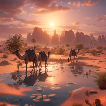 A group of camels walking across a desert A group of camels walking across a desert