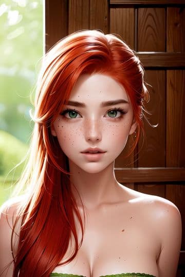 A red haired woman with freckled hair and green eyes A red haired woman with freckled hair and green eyes