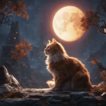 A cat sitting on a rock in front of a full moon A cat sitting on a rock in front of a full moon
