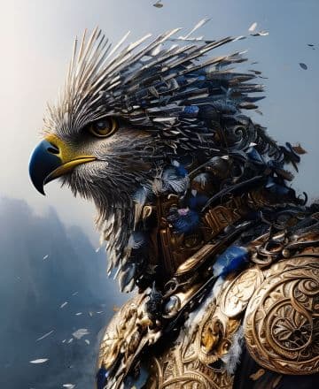 A close up of a bird wearing armor A close up of a bird wearing armor