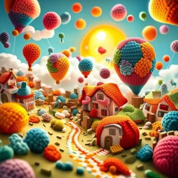 A group of colorful balloons flying over a town A group of colorful balloons flying over a town