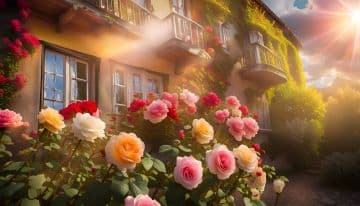 A bunch of flowers that are in front of a building A bunch of flowers that are in front of a building