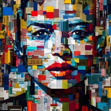 A collage of a woman's face made up of books A collage of a woman's face made up of books