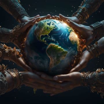 A group of hands holding the earth in their palms A group of hands holding the earth in their palms