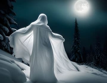 A person dressed in white standing in the snow A person dressed in white standing in the snow