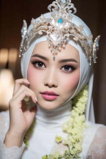 A woman wearing a white hijab and a tiara A woman wearing a white hijab and a tiara