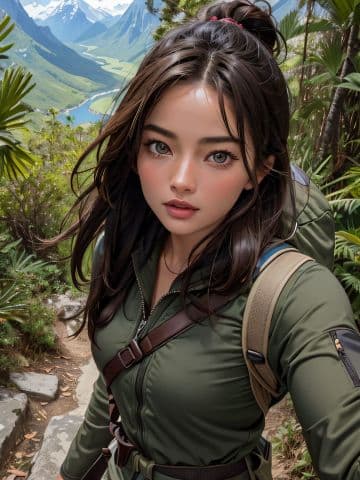 A woman in a green uniform is posing for a picture A woman in a green uniform is posing for a picture