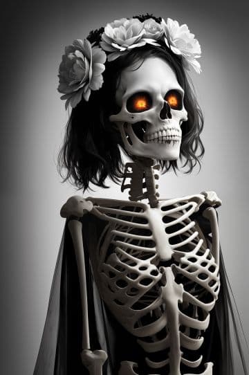 A skeleton with a flower in its hair A skeleton with a flower in its hair