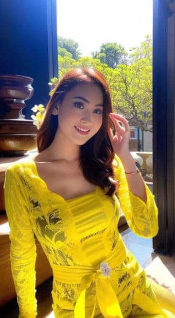 A woman in a yellow Kebaya Bali posing for a picture A woman in a yellow Kebaya Bali posing for a picture