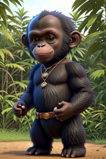 A very cute gorilla standing in front of some trees A very cute gorilla standing in front of some trees