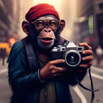 A monkey holding a camera and wearing a red hat A monkey holding a camera and wearing a red hat