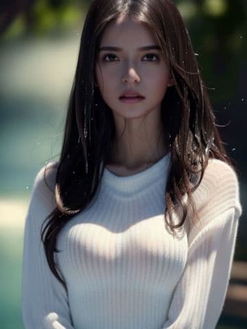 A woman in a white sweater posing for a picture A woman in a white sweater posing for a picture