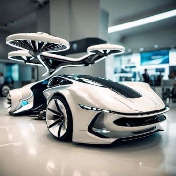 A futuristic car is parked in a building A futuristic car is parked in a building