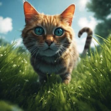 A cat with blue eyes is walking through the grass A cat with blue eyes is walking through the grass