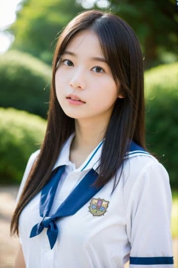 A girl in a white shirt with a blue ribbon around her neck A girl in a white shirt with a blue ribbon around her neck