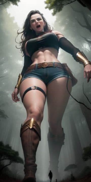 A woman in a costume is walking through the woods A woman in a costume is walking through the woods