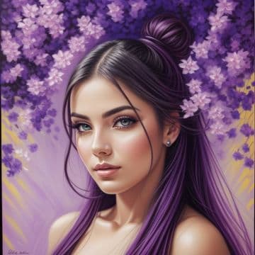 A painting of a woman with purple hair A painting of a woman with purple hair