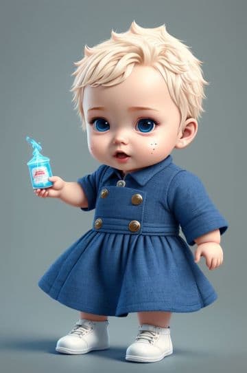 A baby doll with blue eyes holding a bottle A baby doll with blue eyes holding a bottle