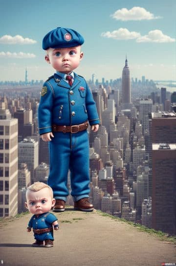 A little boy standing next to a little boy in a blue uniform A little boy standing next to a little boy in a blue uniform