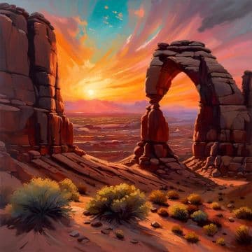 A painting of a sunset over a desert A painting of a sunset over a desert