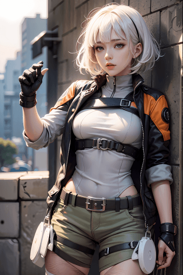 A woman in a short skirt and leather jacket A woman in a short skirt and leather jacket