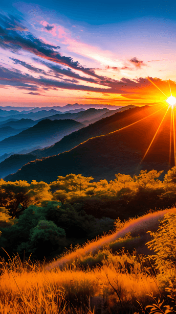 The sun is setting over a mountain range The sun is setting over a mountain range