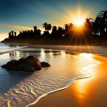 The sun is setting over a sandy beach The sun is setting over a sandy beach