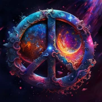 A peace sign with a space background A peace sign with a space background