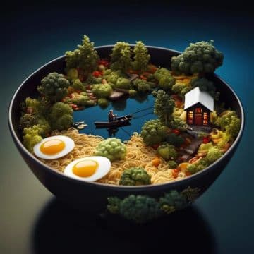 A bowl filled with noodles, broccoli and eggs A bowl filled with noodles, broccoli and eggs