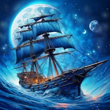 A painting of a sailing ship in the ocean A painting of a sailing ship in the ocean