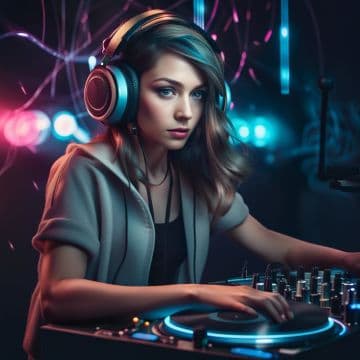 A woman wearing headphones is playing music on a turntable A woman wearing headphones is playing music on a turntable