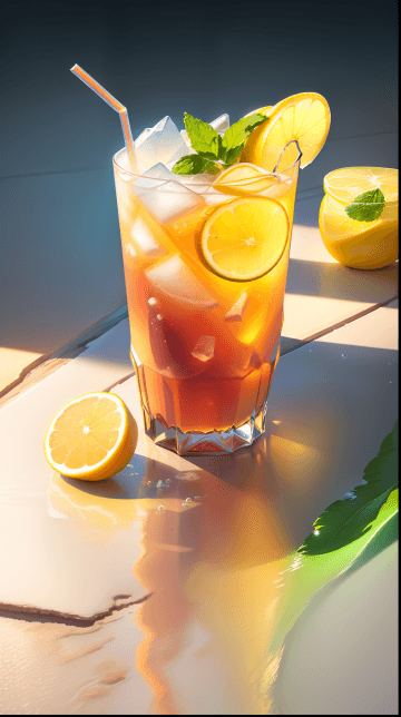 A glass of iced tea with lemons and mint A glass of iced tea with lemons and mint